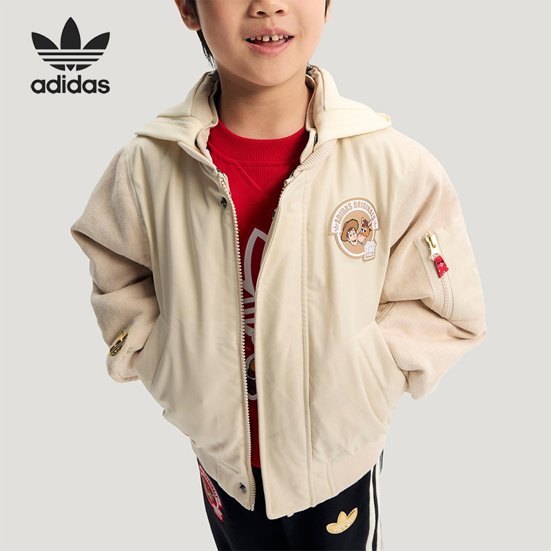 Adidas/阿迪达斯正品三叶草新款儿童米白红色夹克外套KS3161