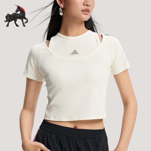 Adidas/阿迪达斯正品夏季女士时尚短款经典休闲亲肤短袖T恤KR7606
