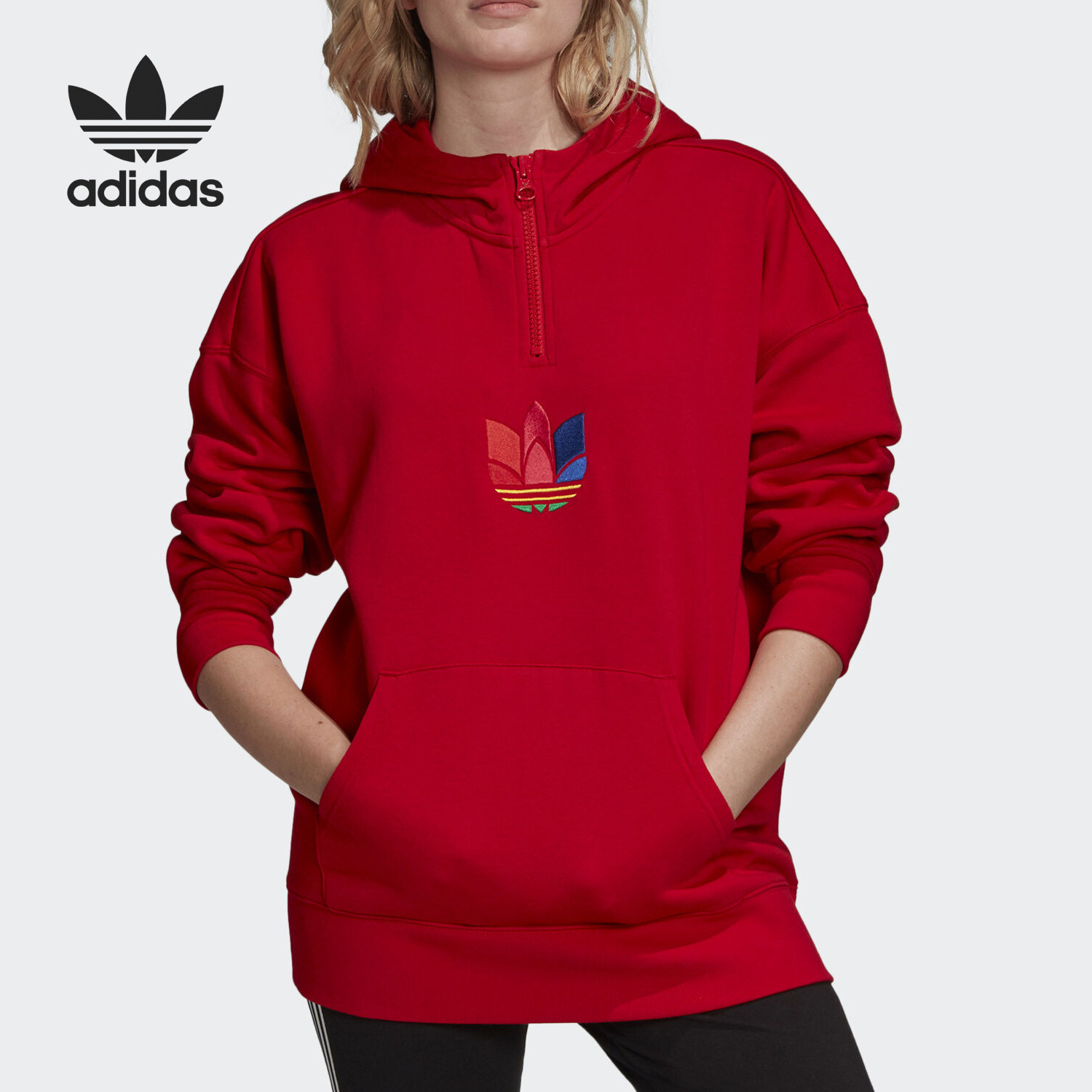 adidas/阿迪达斯正品三叶草女子连帽加绒运动卫衣套头衫 gd2247