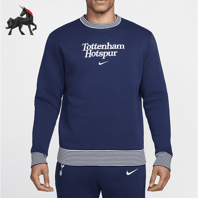 耐克男士加绒足球条纹圆领卫衣