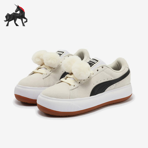 彪马女士麂皮圆头厚底面包鞋