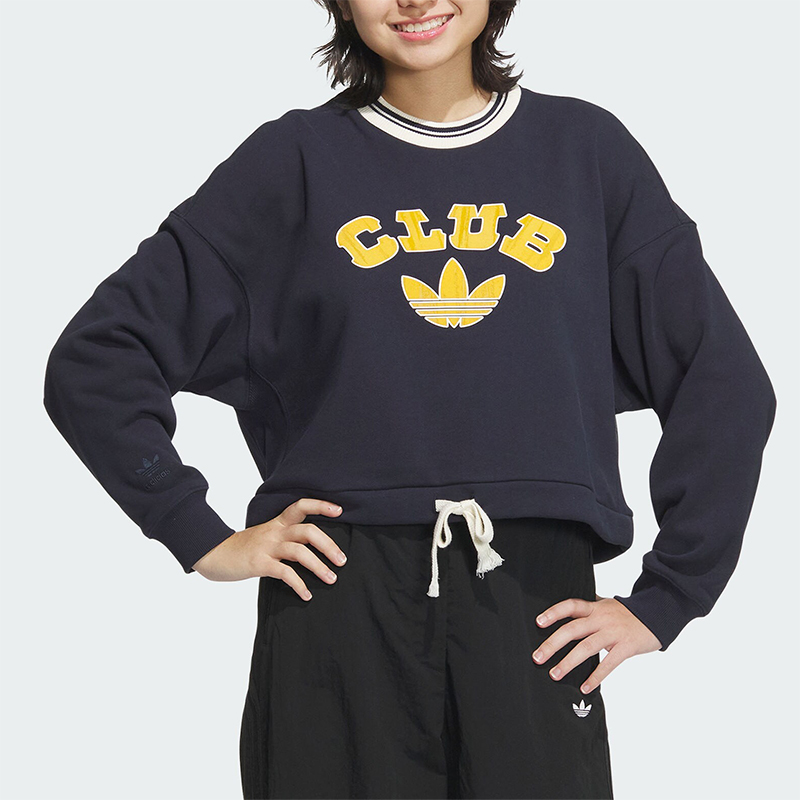 Adidas/阿迪达斯正品三叶草女士复古印花圆领运动卫衣JD6374