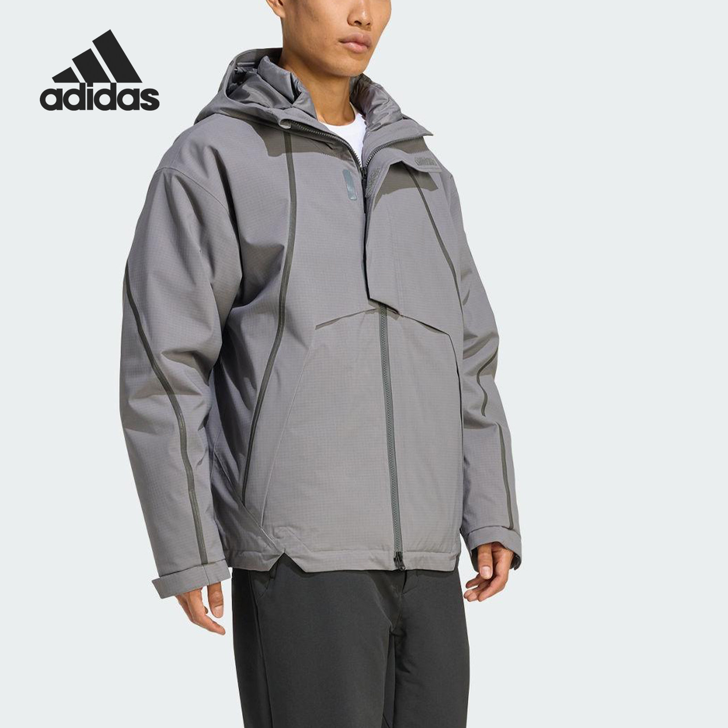 Adidas/阿迪达斯官方正品2025男士保暖连帽三合一冲锋衣JV8696