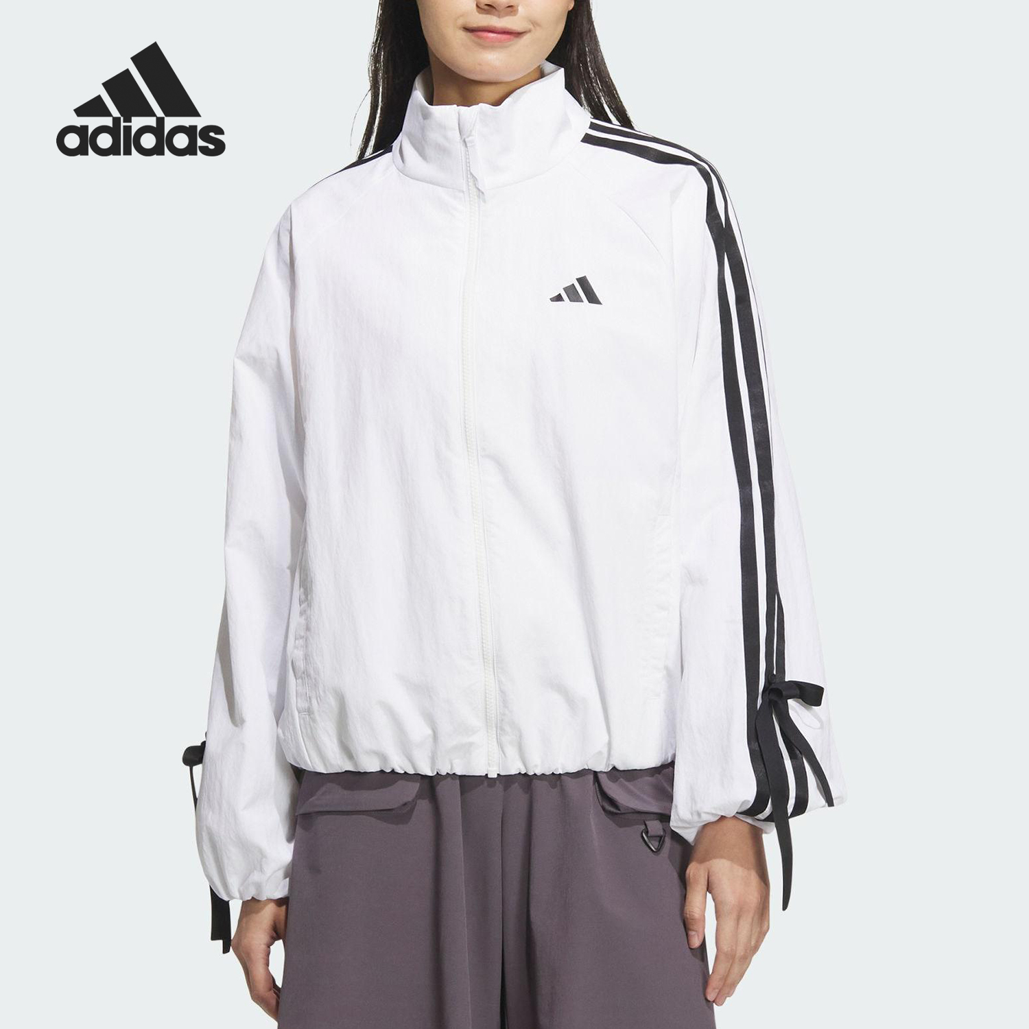 阿迪达斯女士三条纹蝴蝶结外套