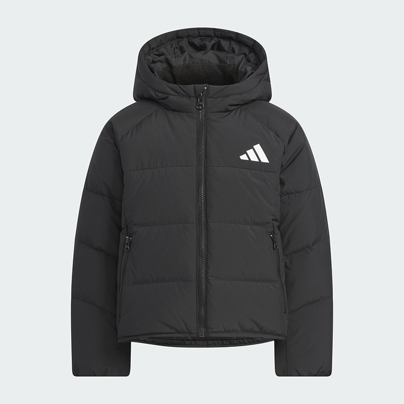 Adidas/阿迪达斯正品冬季儿童拉链保暖运动休闲连帽羽绒服KG5497