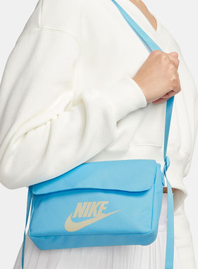 Nike耐克蓝色斜挎包2024年男女单肩包潮流小包运动包休闲包CW9300