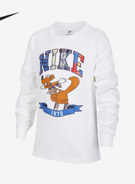Nike/耐克正品2025大童宽松运动休闲圆领印花长袖II0470-100