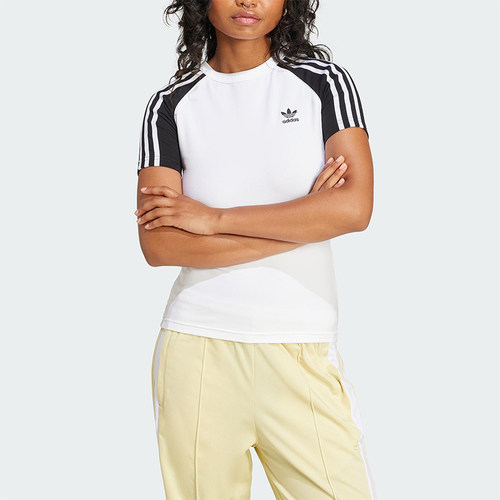 Adidas/阿迪达斯正品三叶草女士休闲修身运动针织透气短袖JD0834