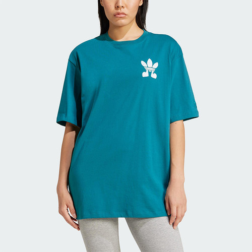 Adidas/阿迪达斯正品三叶草女士印花经典运动宽松圆领T恤IX7652