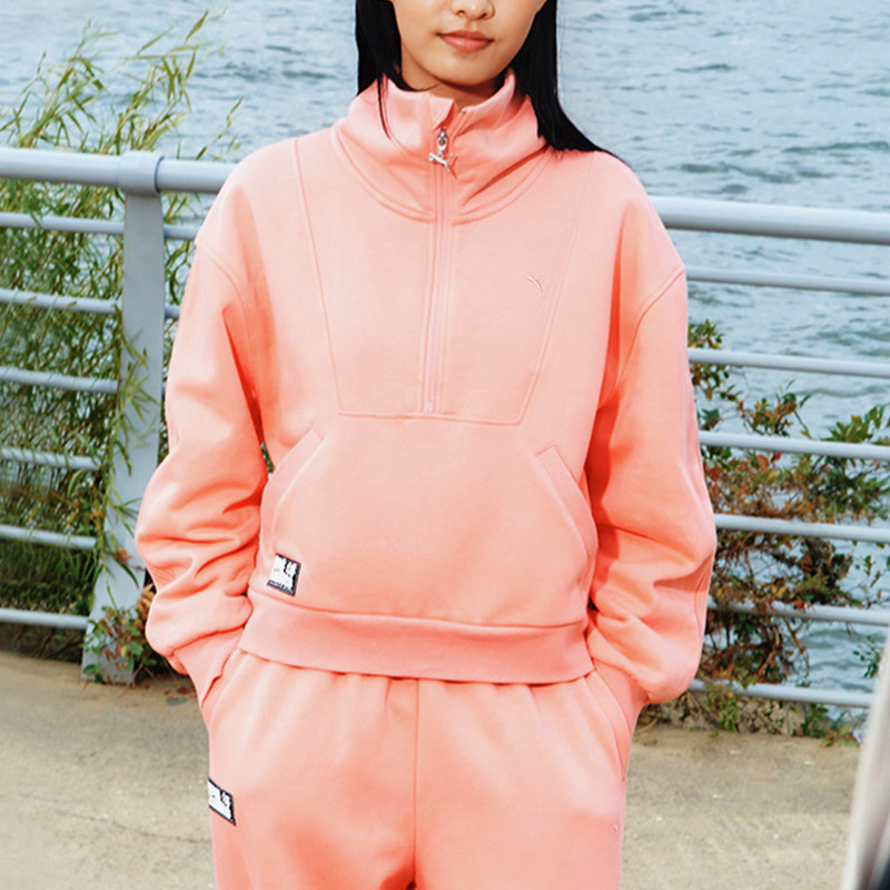 Puma/彪马正品春季新款女士运动保暖落肩连帽加绒卫衣631553-18