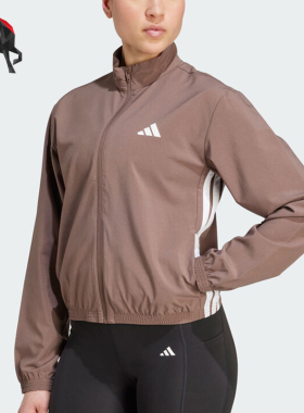 Adidas/阿迪达斯正品新款女棕白色训练经典轻盈防风夹克JY2143