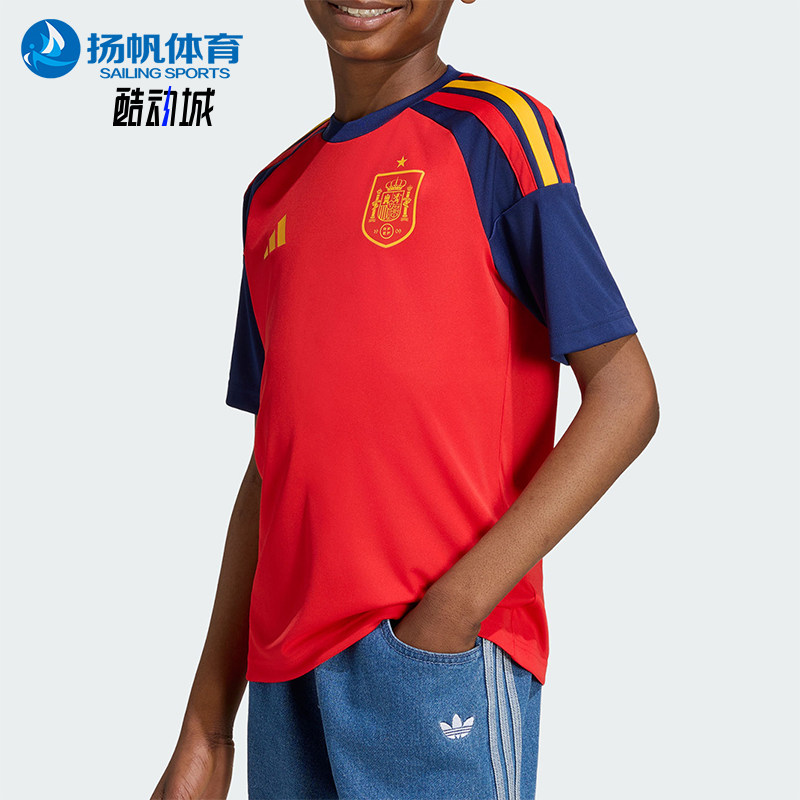 Adidas/阿迪达斯正品夏季大童休闲圆领训练足球球衣短袖T恤JZ5755