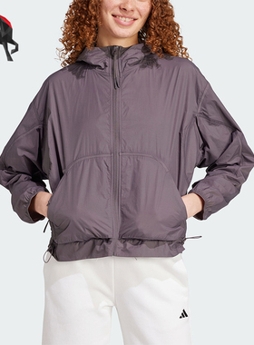 Adidas/阿迪达斯正品轻肤感系列新款女灰紫色经典风衣外套JF3403