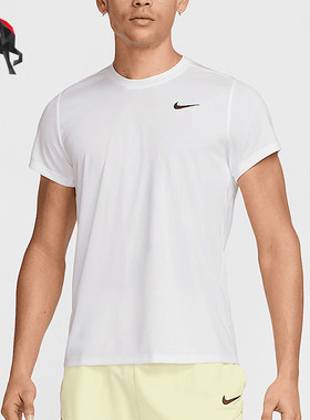 Nike/耐克正品2025男士耐穿运动圆领刺绣训练网球短袖FZ6921-100