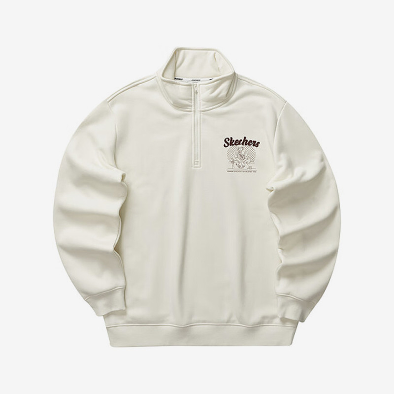 Skechers/斯凯奇正品秋季男女同款学院风翻领情侣时尚卫衣