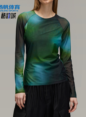 Adidas/阿迪达斯正品女士时尚印花针织网纱运动长袖T恤JL8301