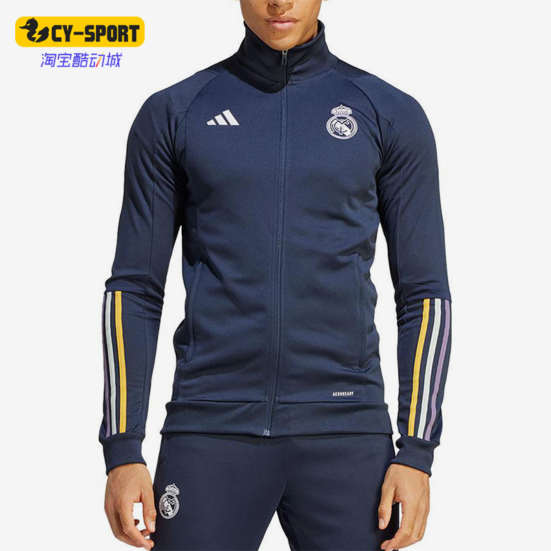 Adidas/阿迪达斯正品字母立领拉链长袖男蓝色运动套装IB0866