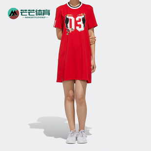 Adidas/阿迪达斯正品Neo女士宽松休闲经典印花镂空连衣裙FN6483