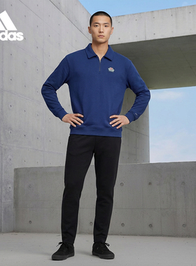 Adidas/阿迪达斯正品三叶草男士运动翻领套头日常卫衣JX8173