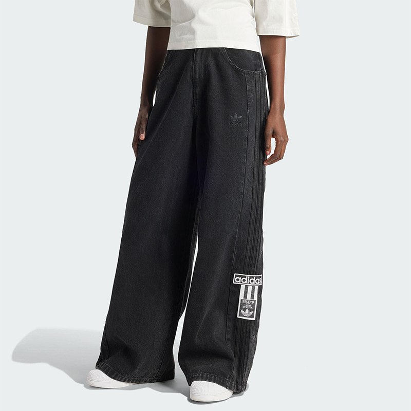 Adidas/阿迪达斯正品三叶草女士侧开排扣经典梭织牛仔长裤IS2853