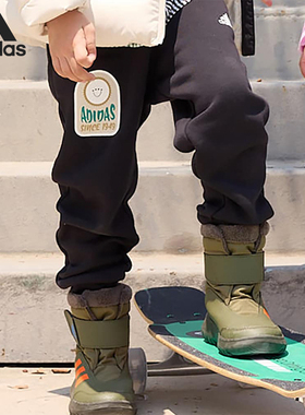 Adidas/阿迪达斯官方正品当季小童加绒保暖针织运动长裤HM9652