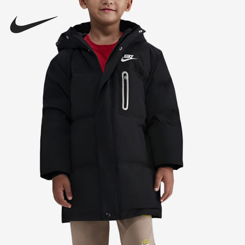 Nike耐克正品小童防水防风连帽拉链中长款合体羽绒服IO6080-010