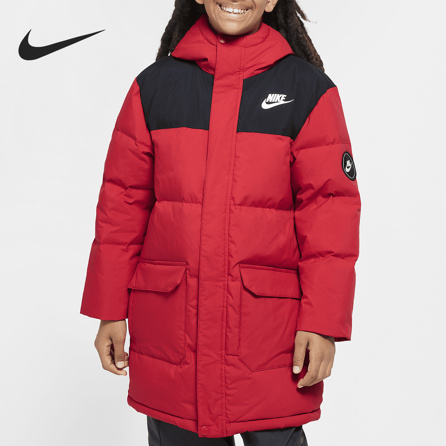 Nike/耐克正品冬新款大童时尚连帽保暖宽松羽绒服HQ7155-657
