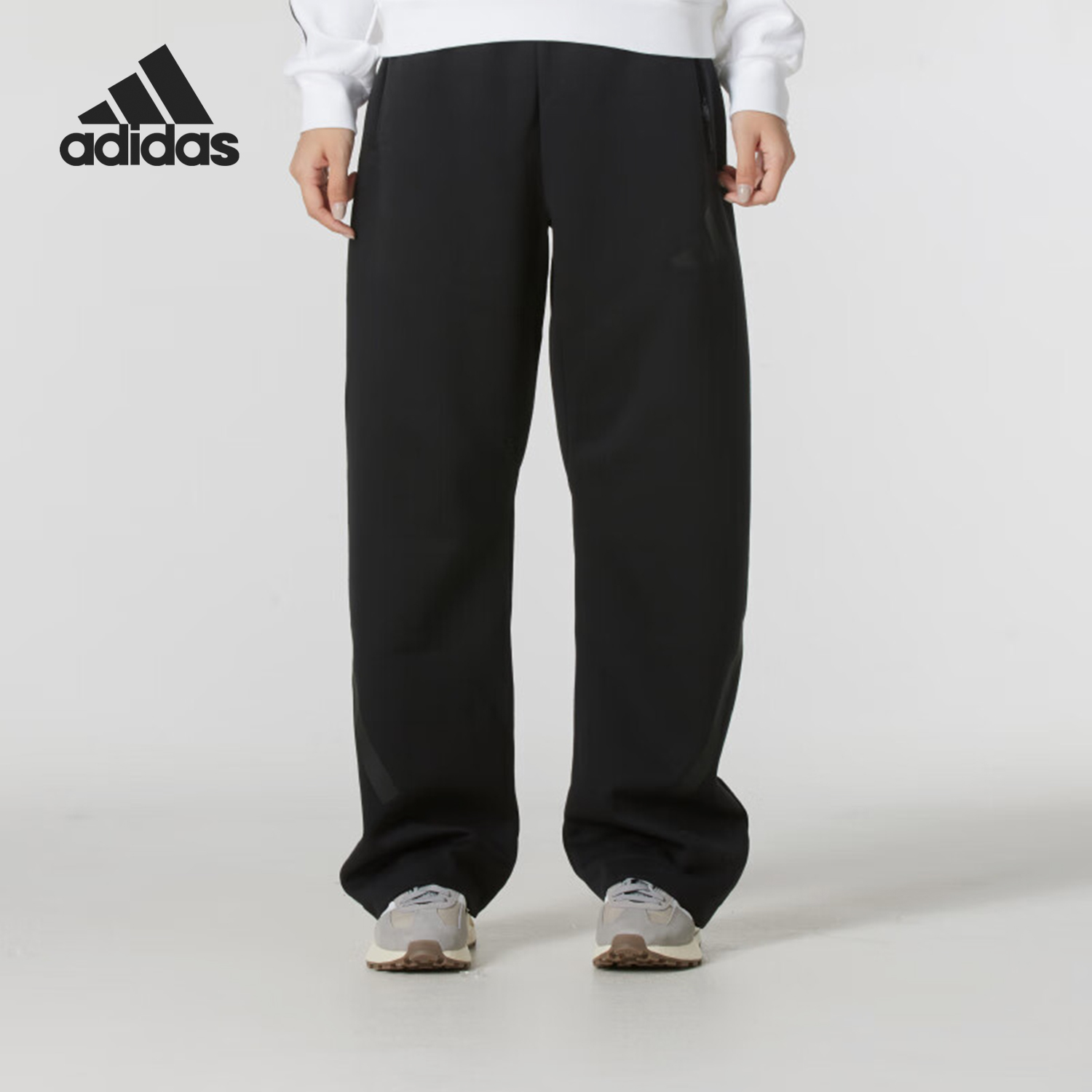 Adidas/阿迪达斯正品新款女士针织宽松直筒运动休闲长裤JE7850