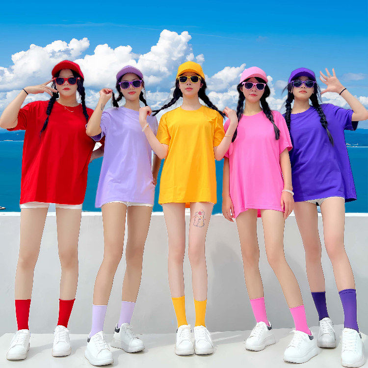纯棉多巴胺闺蜜姐妹装短袖t糖果色团体定制班服学生彩色T恤半袖夏
