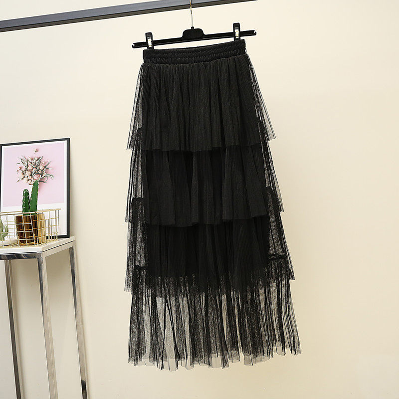 Cake skirt skirt female 2019 spring clothes new pattern Paige Mid length version Pleated skirt a word fairy Gauze skirt longuettein the Women's clothing/Boutique , Skirts  category - from Buy2taobao.com to provide professional Taobao agent buy service