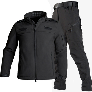 秋冬执勤服冲锋衣套装黑色加绒防水安保服特勤训作服速干教官服男