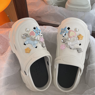 新款 松糕厚底百搭包头拖鞋 女2024夏季 油桃Yoto原创设计可爱洞洞鞋