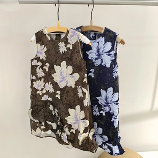 童装无袖印花连衣裙A型26夏女童鸢尾花朵儿童连衣裙轻礼服
