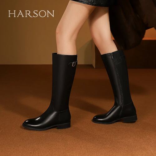 HARSON哈森24年冬季新品简约高筒靴HA247192
