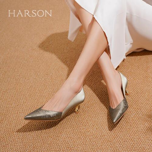 HARSON哈森24秋季新品尖头矮细跟女鞋HL247928