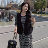 黑色马甲条纹两件套连衣裙女2023夏季新款法式气质别致卫衣裙套装，女装套装/套裙，浙宝267