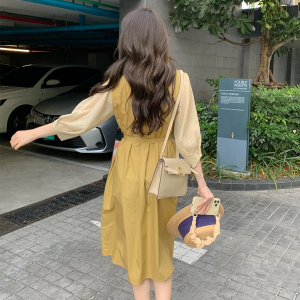 黄色法式衬衫连衣裙女2023春季新款温柔风收腰设计感小众初恋裙子图片