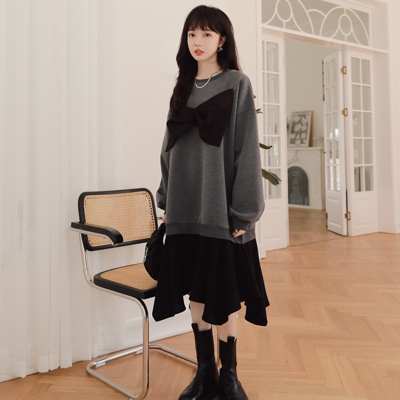 现货2023年秋季新款蝴蝶结卫衣裙223A396P110K158,女装连衣裙,浙宝267