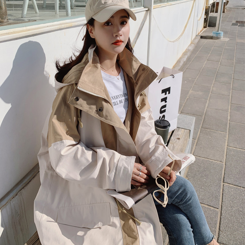 2022年秋季新款拼接风衣女中长款223A309P130K188,女装风衣,浙宝267