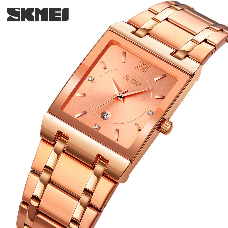 时刻美时尚风绅士男士手表金属风不锈钢表带防水方形石英手表9263