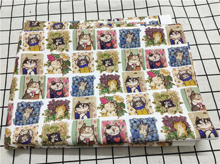 卡通布料细帆布印花手工diy面料沙发套布料包包宿舍桌布树叶子猫