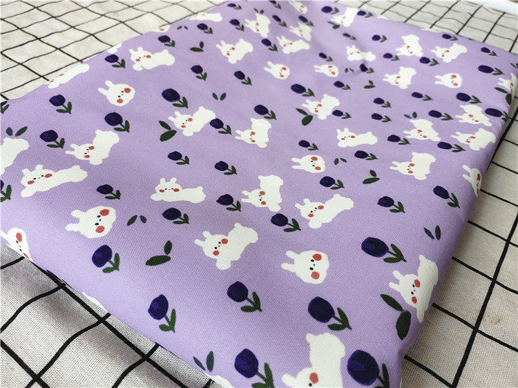 卡通布料细帆布印花手工diy面料沙发套布料包包宿舍桌布兔子紫色