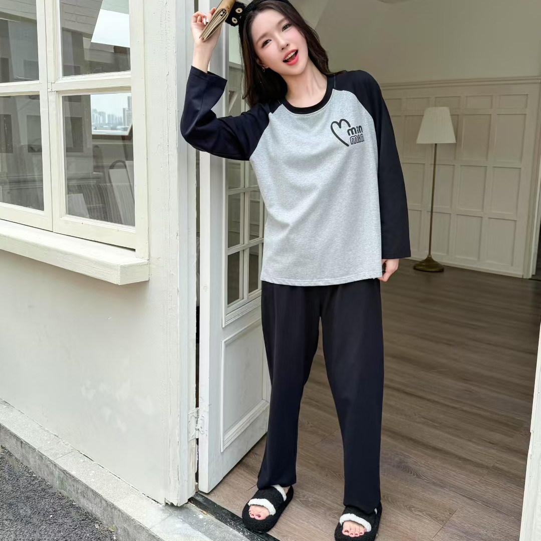 纯棉睡衣女春秋季带胸垫长袖套装2025新款卡通女士家居服可外穿潮