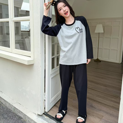 睡衣女秋季网红长袖长裤胸垫款