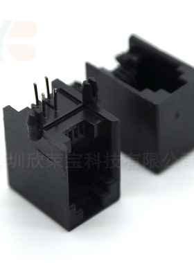 RJ11电话配件插座网络插口黑色无边4P4C90度616PCB插座4针座10个