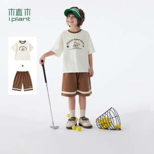 植木童装 字母短袖 短裤 2025夏装 高尔夫系列 男童套装 新儿童 美式