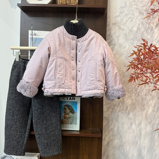 leomama女童加厚冬装外套洋气大童童装女孩夹棉加绒儿童棉服冬季