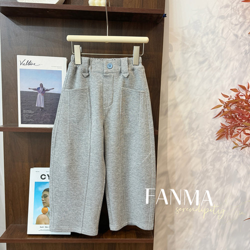 leomama女童灰色卫裤秋季大口袋直筒裤儿童宽松百搭休闲长裤