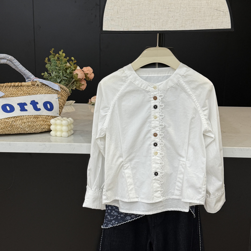 leomama童装女童衬衫2025秋季新款儿童洋气白色衬衣宝宝上衣潮