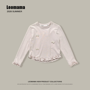 儿童可甜美T恤 百搭洋气长袖 leomama女童蝴蝶结打底衫 2025秋冬新款